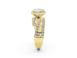 Yellow gold Princess Cut Diamond Halo Ring with Round Split Shank and Prong Setting_38