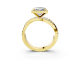 Yellow gold Princess Cut Diamond Halo Ring with Round Split Shank and Prong Setting_39