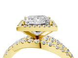 Yellow gold Princess Cut Diamond Halo Ring with Round Split Shank and Prong Setting_40