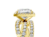 Yellow gold Princess Cut Diamond Halo Ring with Round Split Shank and Prong Setting_41