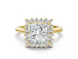Yellow gold Princess Cut Diamond Halo Ring with Solitaire Band and Prong Setting_89