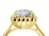 Yellow gold Princess Cut Diamond Halo Ring with Solitaire Band and Prong Setting_93