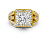 Yellow gold Princess Cut Diamond Halo Ring with Split Shank and Bezel Accents and Four-Prong Setting_13