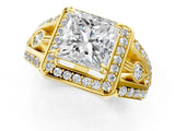 Yellow gold Princess Cut Diamond Halo Ring with Split Shank and Bezel Accents and Four-Prong Setting_14