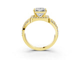 Yellow gold Princess Cut Diamond Halo Ring with Split Shank and Bezel Accents and Four-Prong Setting_16