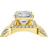 Yellow gold Princess Cut Diamond Halo Ring with Split Shank and Bezel Accents and Four-Prong Setting_17