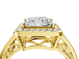 Yellow gold Princess Cut Diamond Halo Ring with Split Shank and Bezel Accents and Prong Setting_14