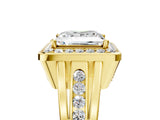 Yellow gold Princess Cut Diamond Halo Ring with Split Shank and Bezel Accents and Prong Setting_15