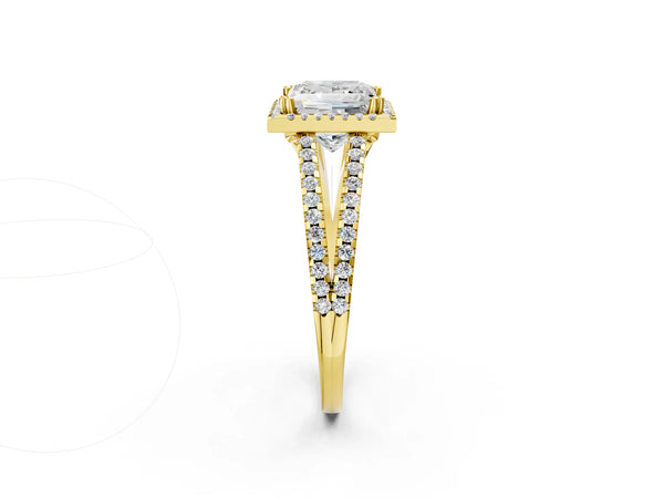 Yellow gold Princess Cut Diamond Halo Split Shank Engagement Ring