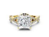 Yellow gold Princess Cut Diamond  Halo Twist Band Solitaire Prong Setting Ring_107
