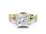 Yellow gold Princess Cut Diamond  Halo Twist Band Solitaire Prong Setting Ring_48