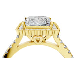 Yellow gold Princess Cut Diamond Milgrain Floral Halo Engagement Ring with Pavé Band_25