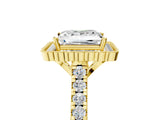 Yellow gold Princess Cut Diamond Milgrain Floral Halo Engagement Ring with Pavé Band_26