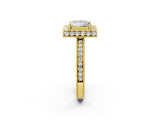 Yellow gold Princess Cut Diamond Milgrain Halo Engagement Ring with Round Pavé Band and Prong Setting_18