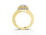 Yellow gold Princess Cut Diamond Milgrain Halo Engagement Ring with Round Pavé Band and Prong Setting_19