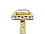 Yellow gold Princess Cut Diamond Milgrain Halo Engagement Ring with Round Pavé Band and Prong Setting_21