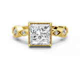 Yellow gold Princess Cut Diamond Milgrain Marquise Band with Prong Setting_3