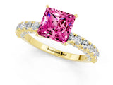 Yellow gold Princess Cut Diamond Pavé Band Solitaire Ring with Prong Setting_1