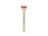 Yellow gold Princess Cut Diamond Pavé Band Solitaire Ring with Prong Setting_2