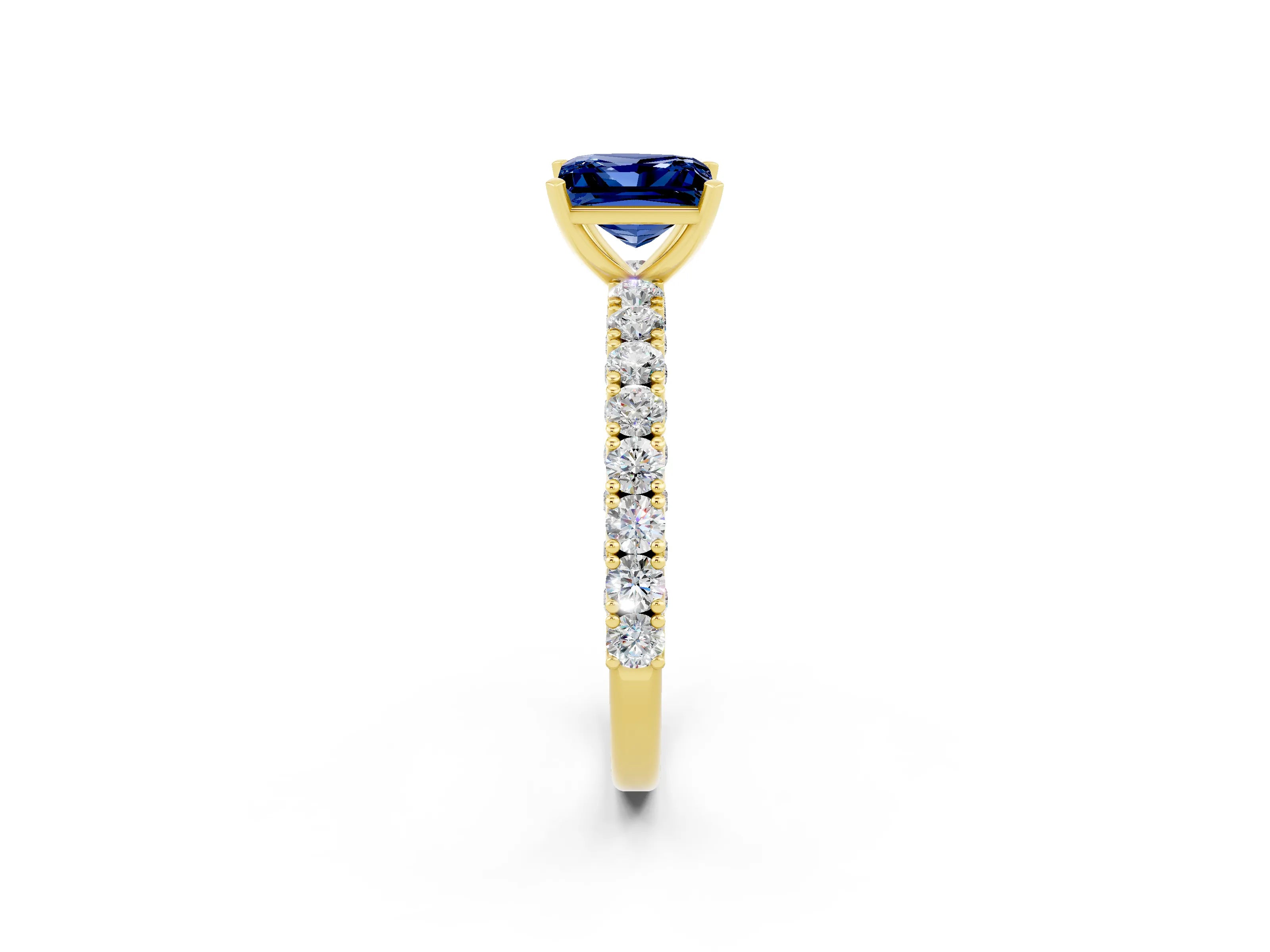 Yellow gold Princess Cut Diamond Pavé Band Solitaire Ring with Prong Setting_2