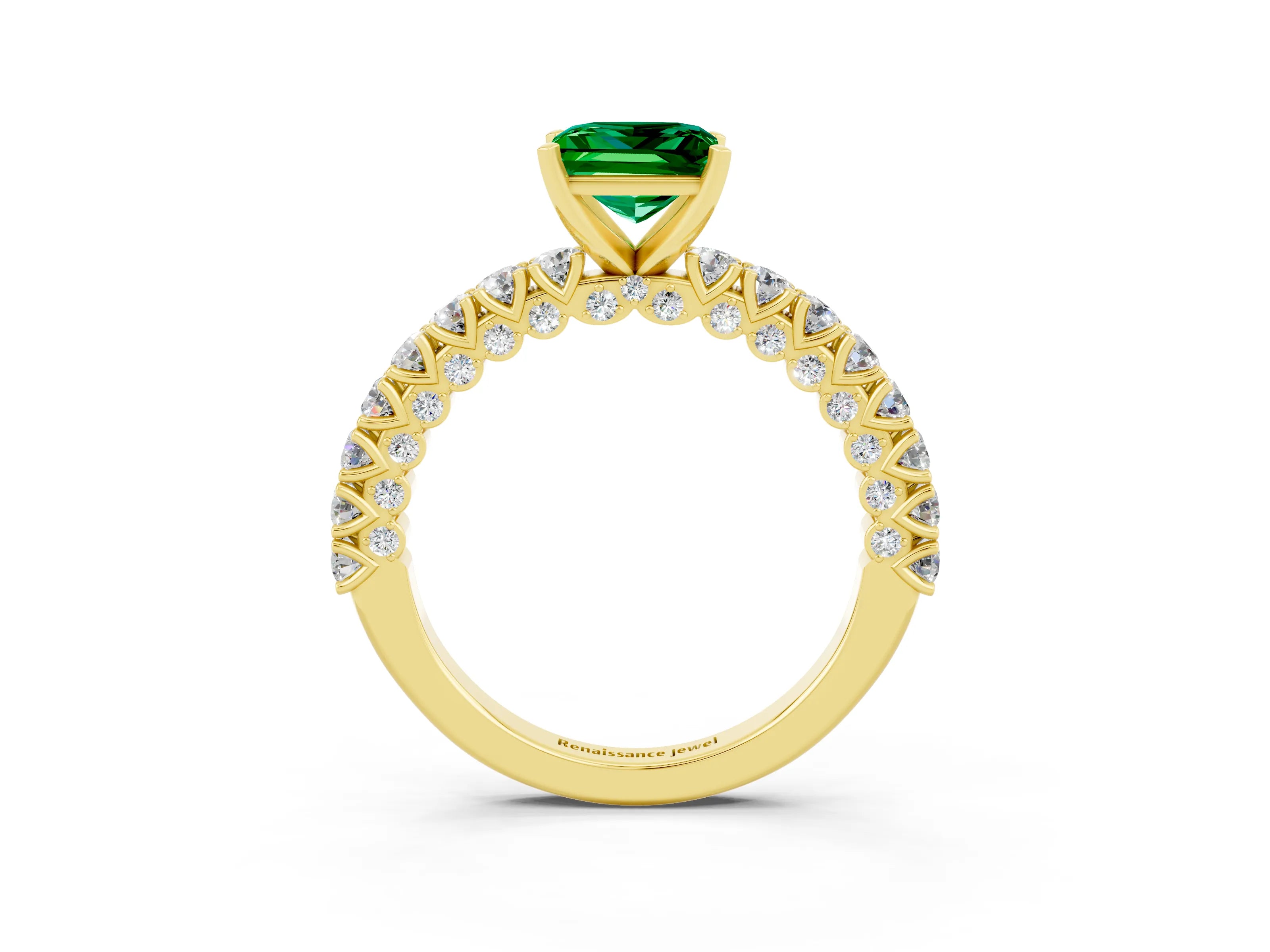 Yellow gold Princess Cut Diamond Pavé Band Solitaire Ring with Prong Setting_3