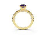 Yellow gold Princess Cut Diamond Pavé Band Solitaire Ring with Prong Setting_3