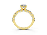 Yellow gold Princess Cut Diamond Pavé Band Solitaire Ring with Prong Setting_3