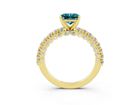 Yellow gold Princess Cut Diamond Pavé Band Solitaire Ring with Prong Setting_3