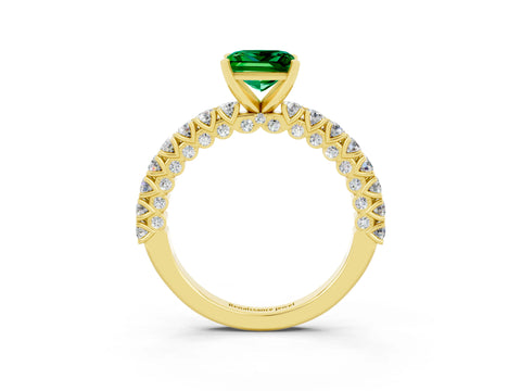Yellow gold Princess Cut Diamond Pavé Band Solitaire Ring with Prong Setting_3
