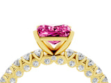 Yellow gold Princess Cut Diamond Pavé Band Solitaire Ring with Prong Setting_4