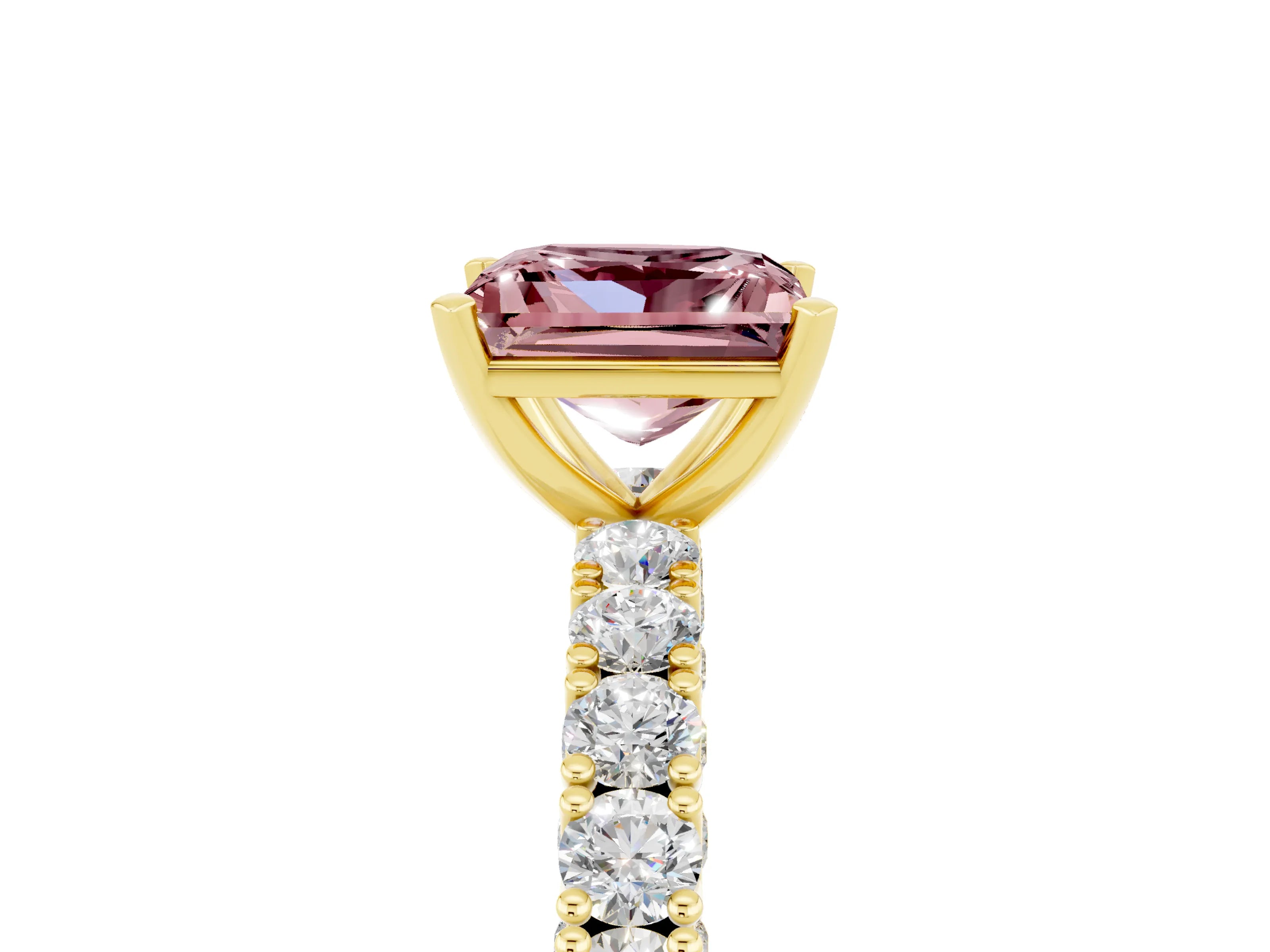 Yellow gold Princess Cut Diamond Pavé Band Solitaire Ring with Prong Setting_5
