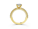 Yellow gold Princess Cut Diamond Pavé Band Solitaire Ring with Prong Setting_72