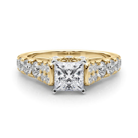 Yellow gold Princess Cut Diamond Pavé Band Solitaire with Four-Prong Setting 1