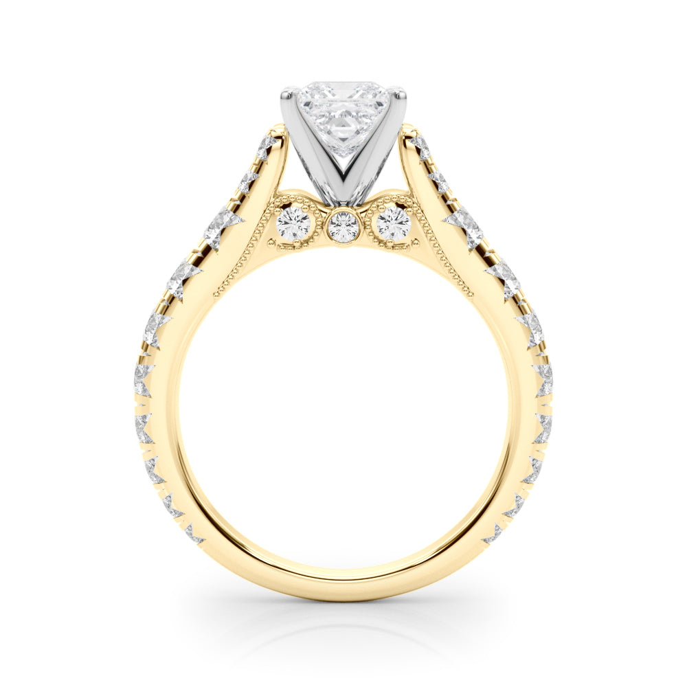 Yellow gold Princess Cut Diamond Pavé Band Solitaire with Four-Prong Setting 2