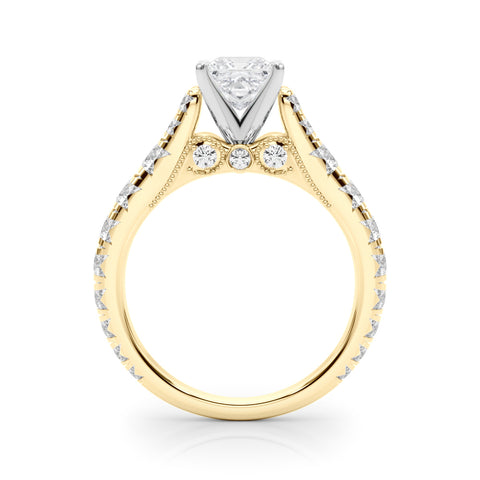 Yellow gold Princess Cut Diamond Pavé Band Solitaire with Four-Prong Setting 2