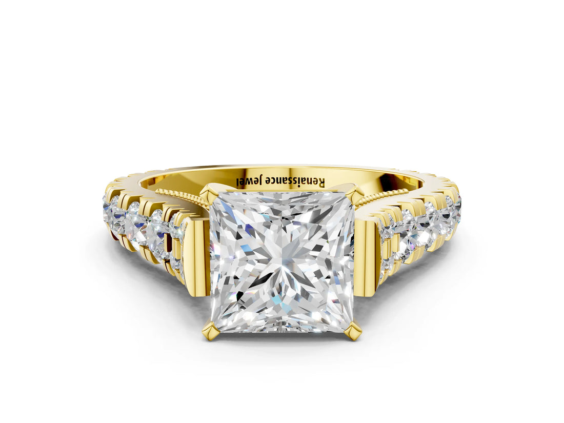 Yellow gold Princess Cut Diamond Pavé Band Solitaire with Four-Prong Setting_21