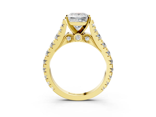 Yellow gold Princess Cut Diamond Classic Solitaire Ring with Pavé Band and Four-Prong Setting