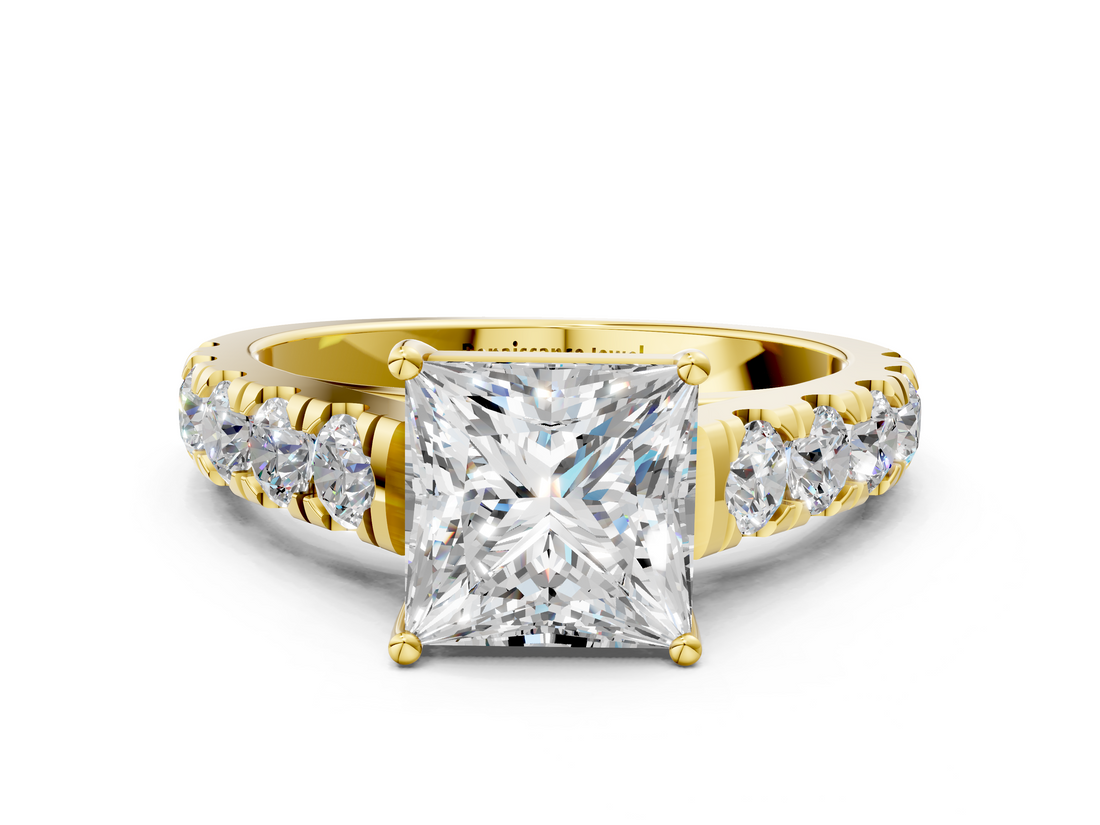 Yellow gold Princess Cut Diamond Pavé Band Solitaire with Four-Prong Setting_25