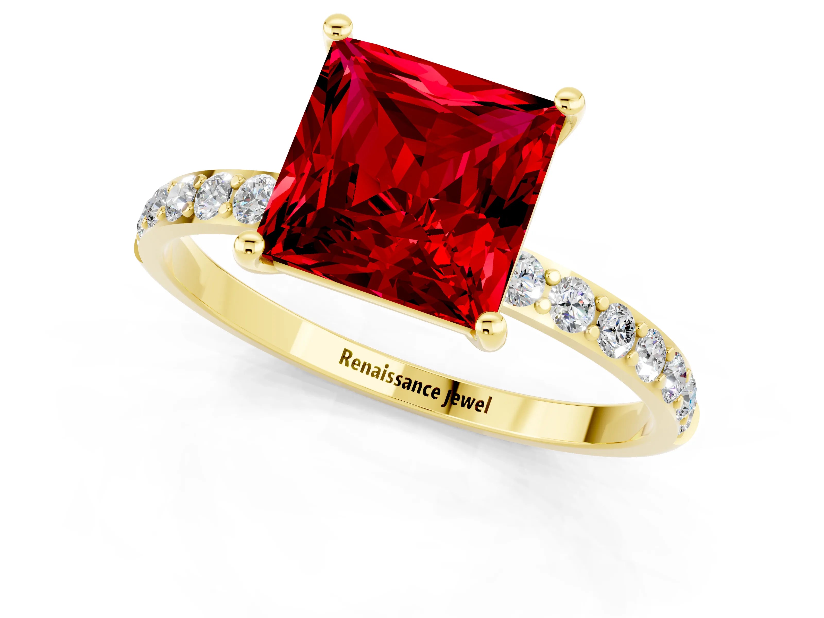 Yellow gold Princess Cut Diamond Pavé Band with Six-Prong Setting_1