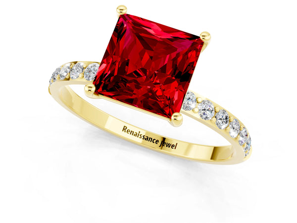 Yellow gold Princess Cut Diamond Pavé Band with Six-Prong Setting
