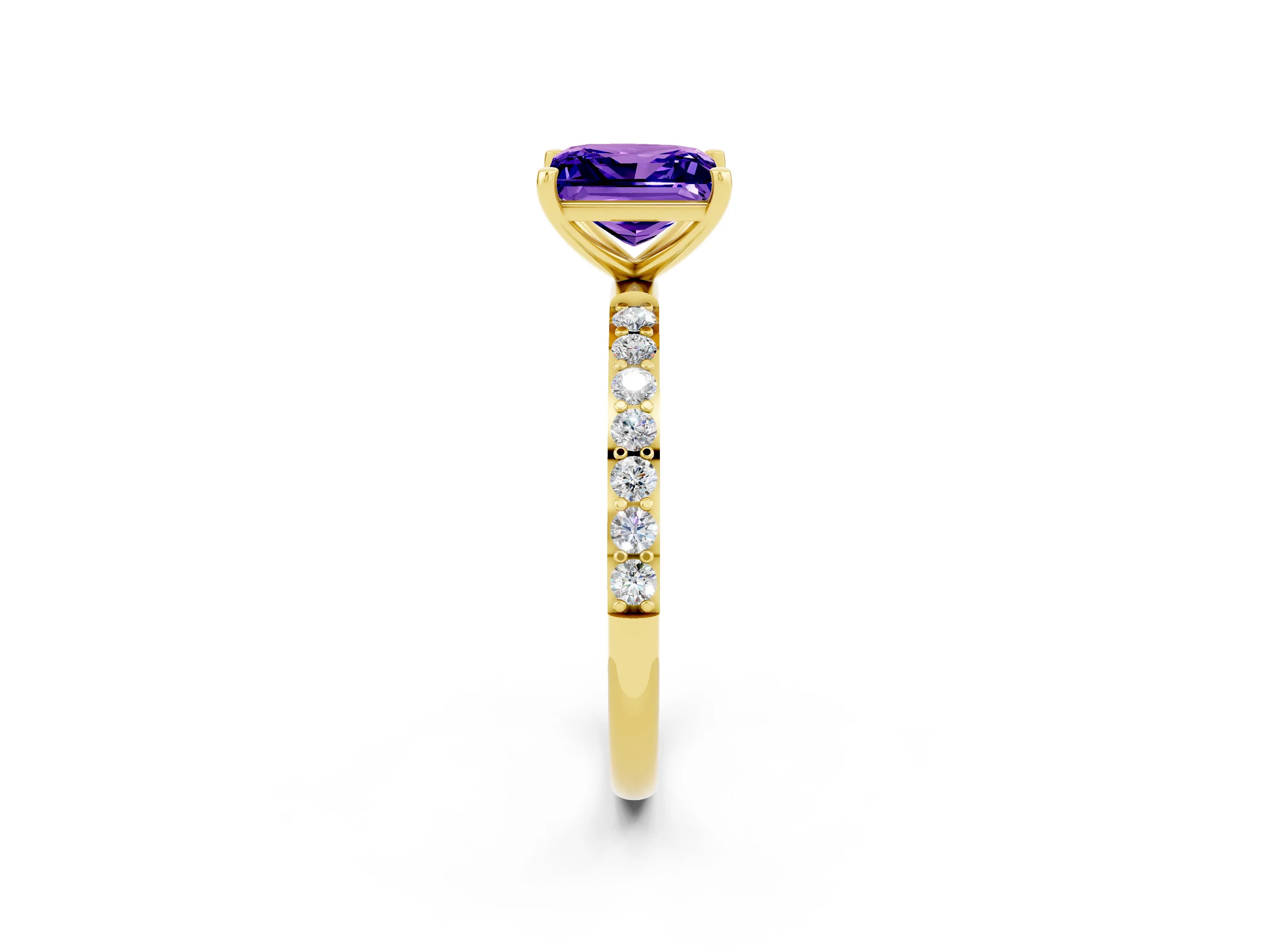 Yellow gold Princess Cut Diamond Pavé Band with Six-Prong Setting_2