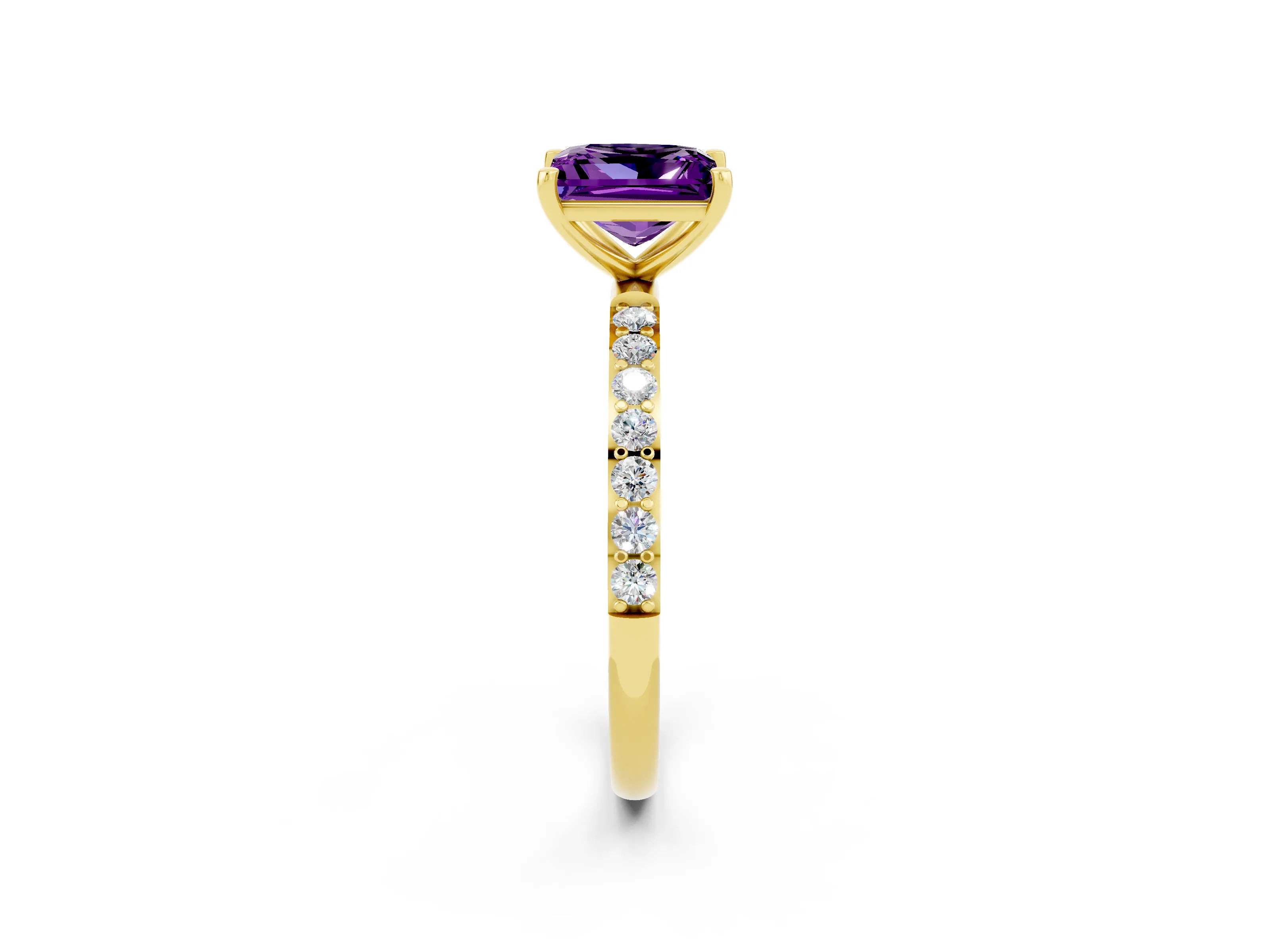 Yellow gold Princess Cut Diamond Pavé Band with Six-Prong Setting_2