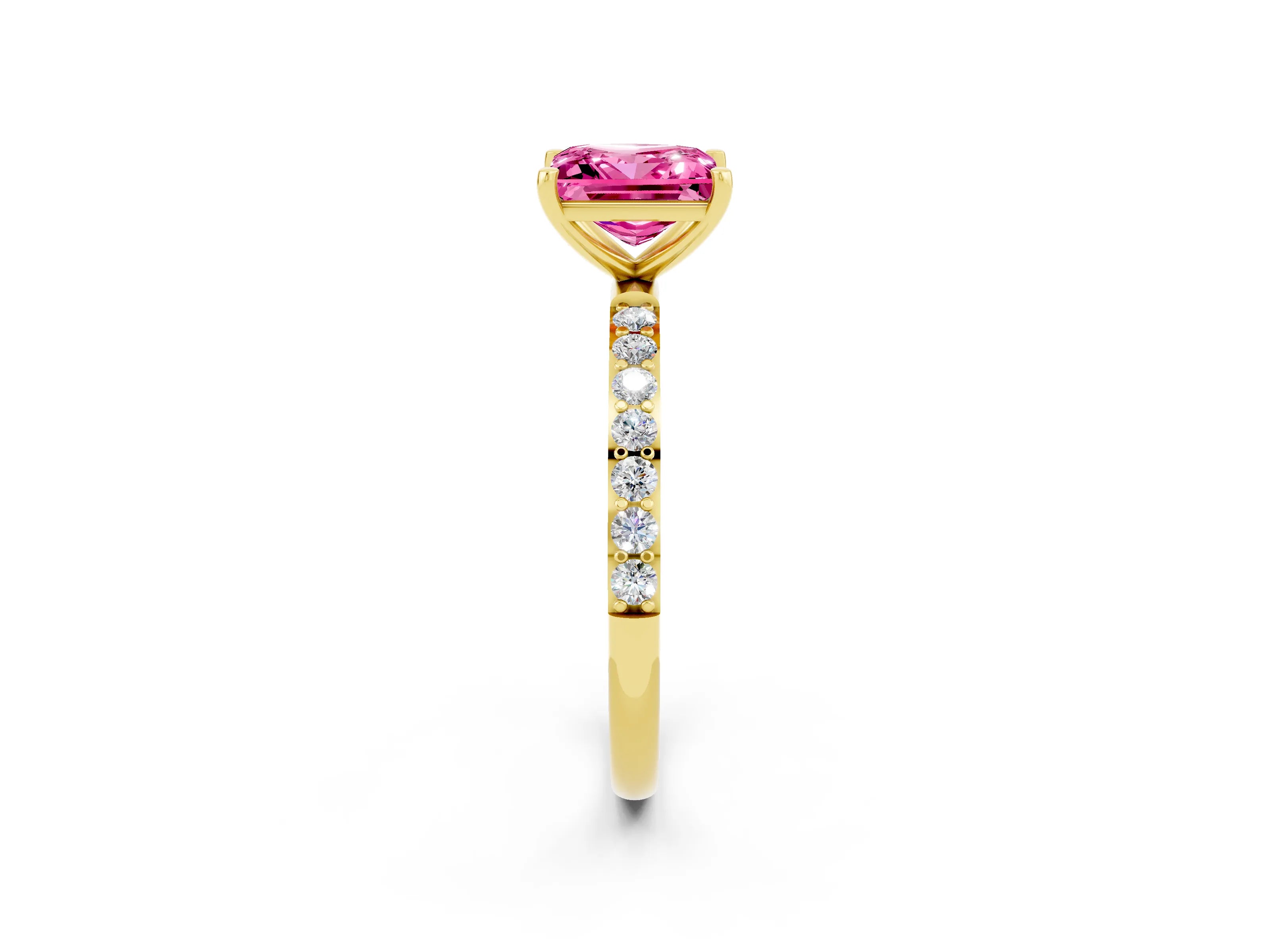 Yellow gold Princess Cut Diamond Pavé Band with Six-Prong Setting_2