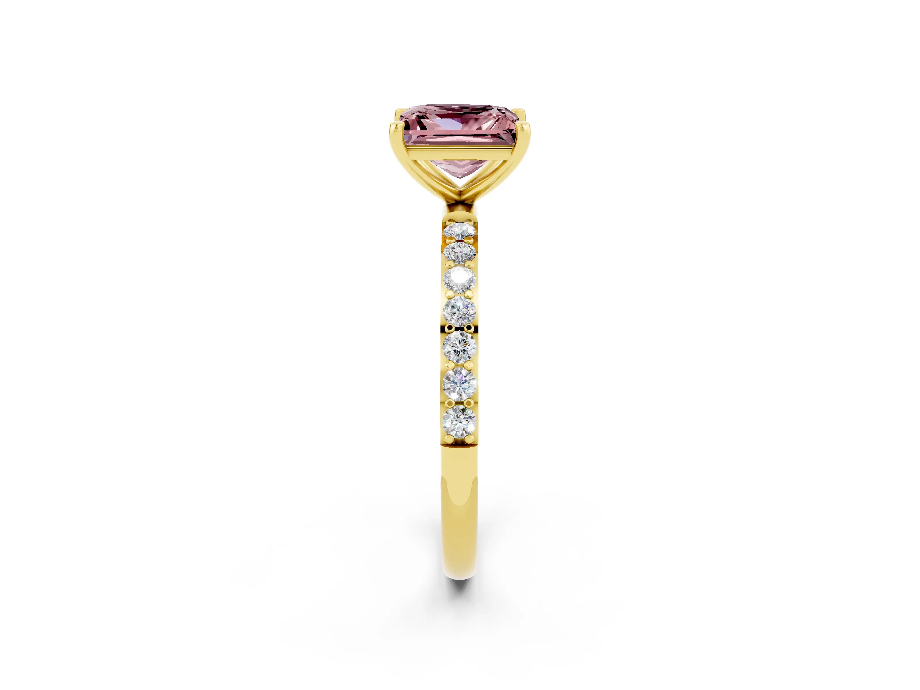 Yellow gold Princess Cut Diamond Pavé Band with Six-Prong Setting_2