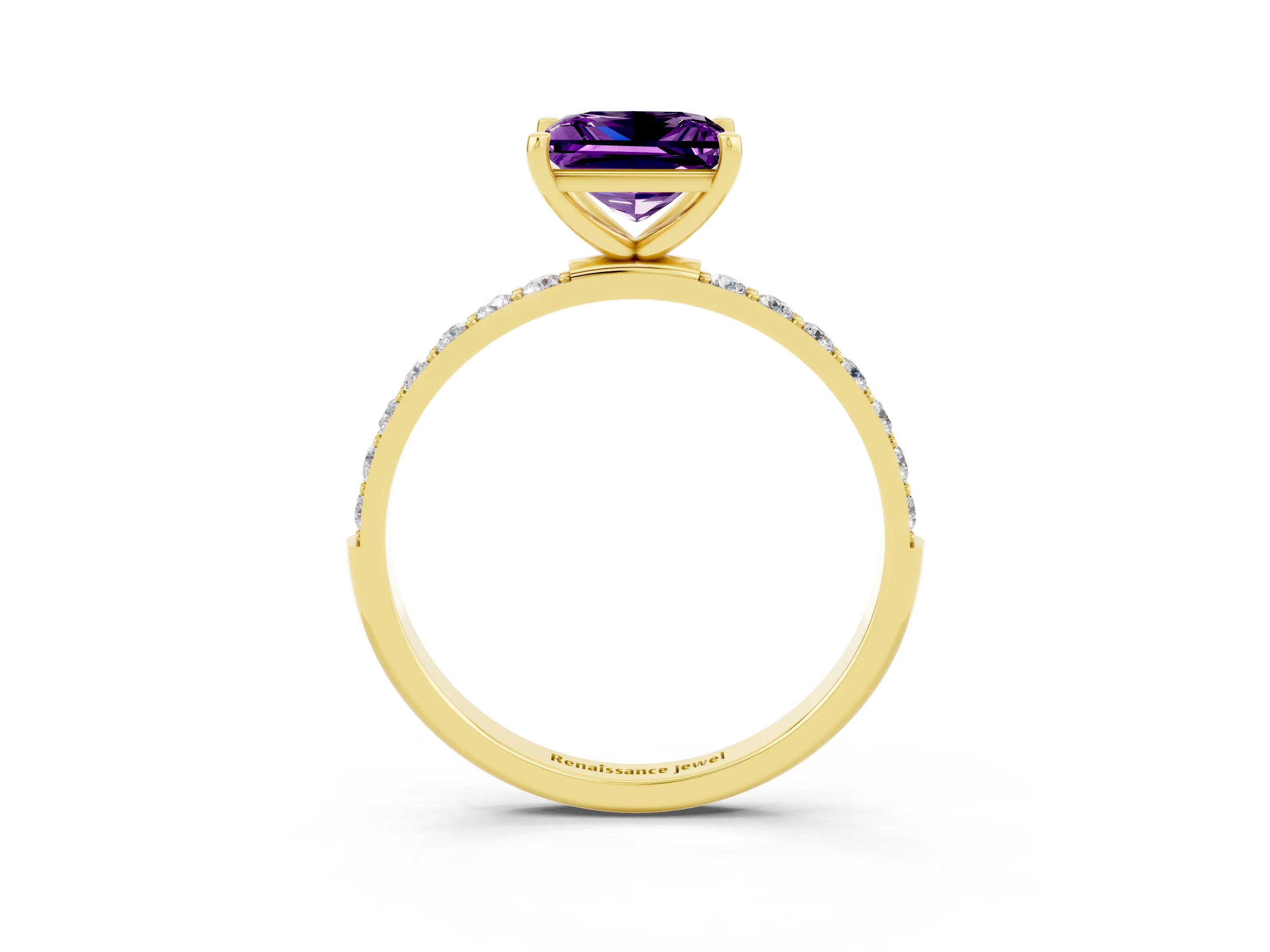 Yellow gold Princess Cut Diamond Pavé Band with Six-Prong Setting_3