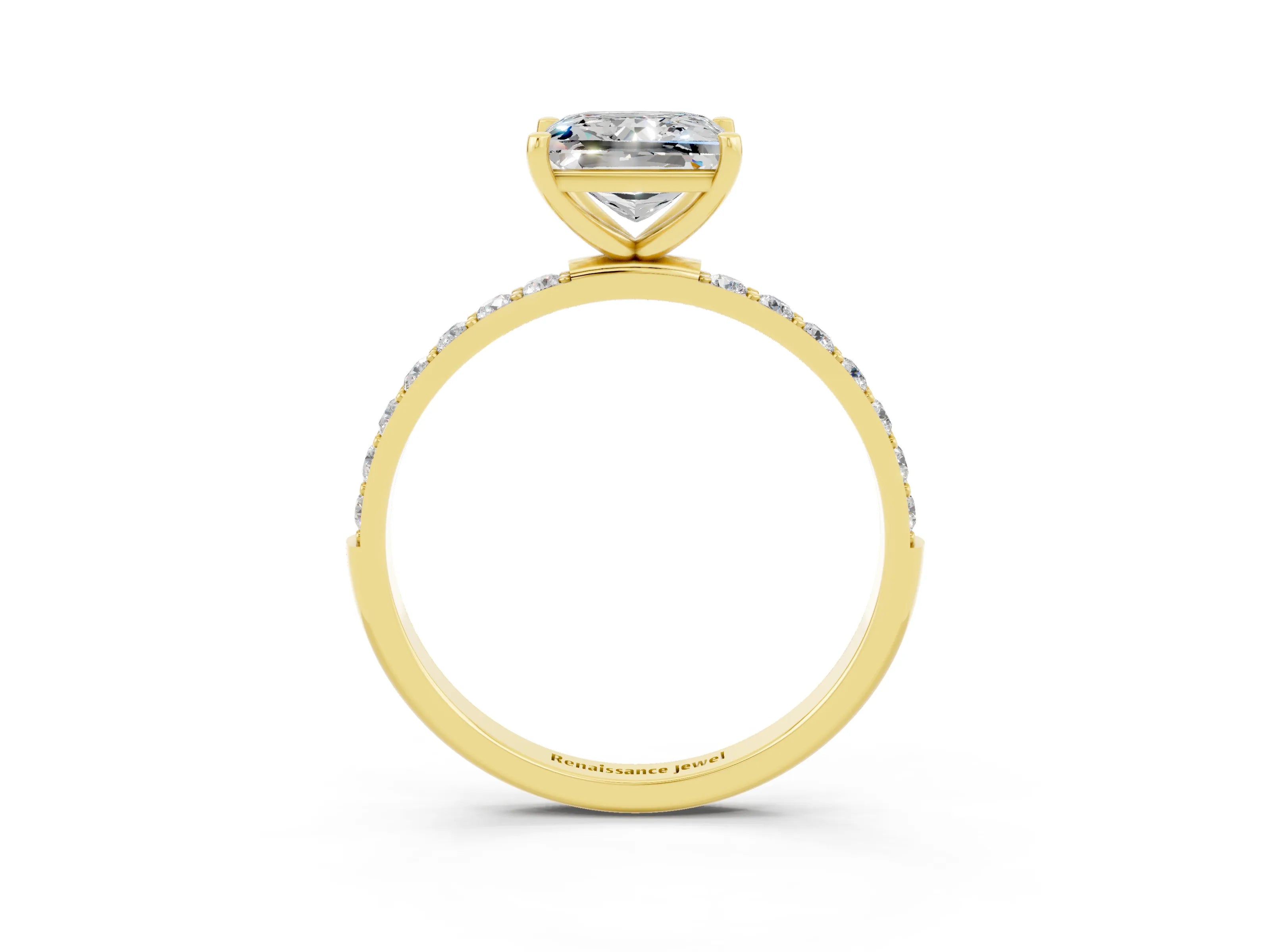Yellow gold Princess Cut Diamond Pavé Band with Six-Prong Setting_3