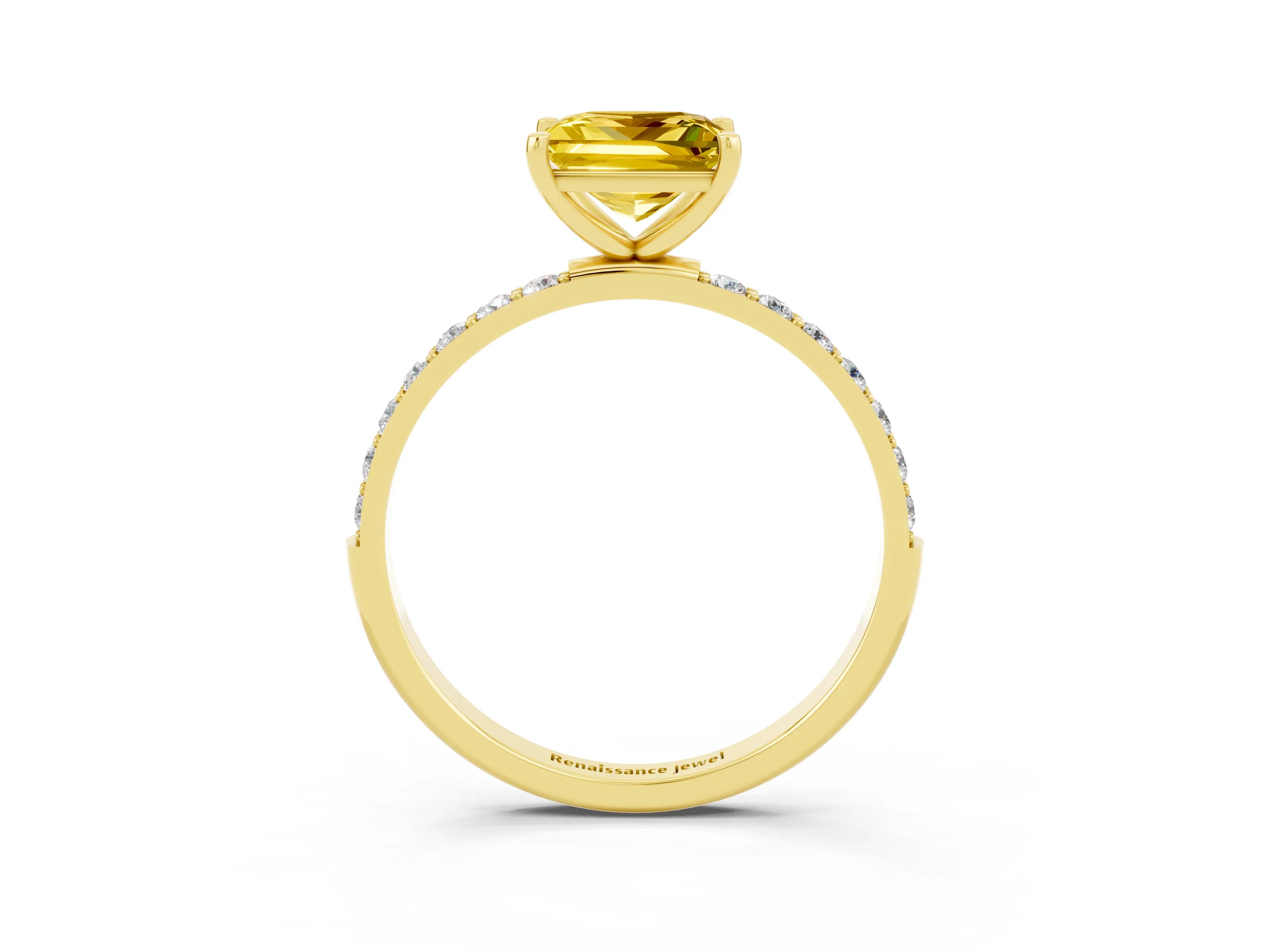 Yellow gold Princess Cut Diamond Pavé Band with Six-Prong Setting_3