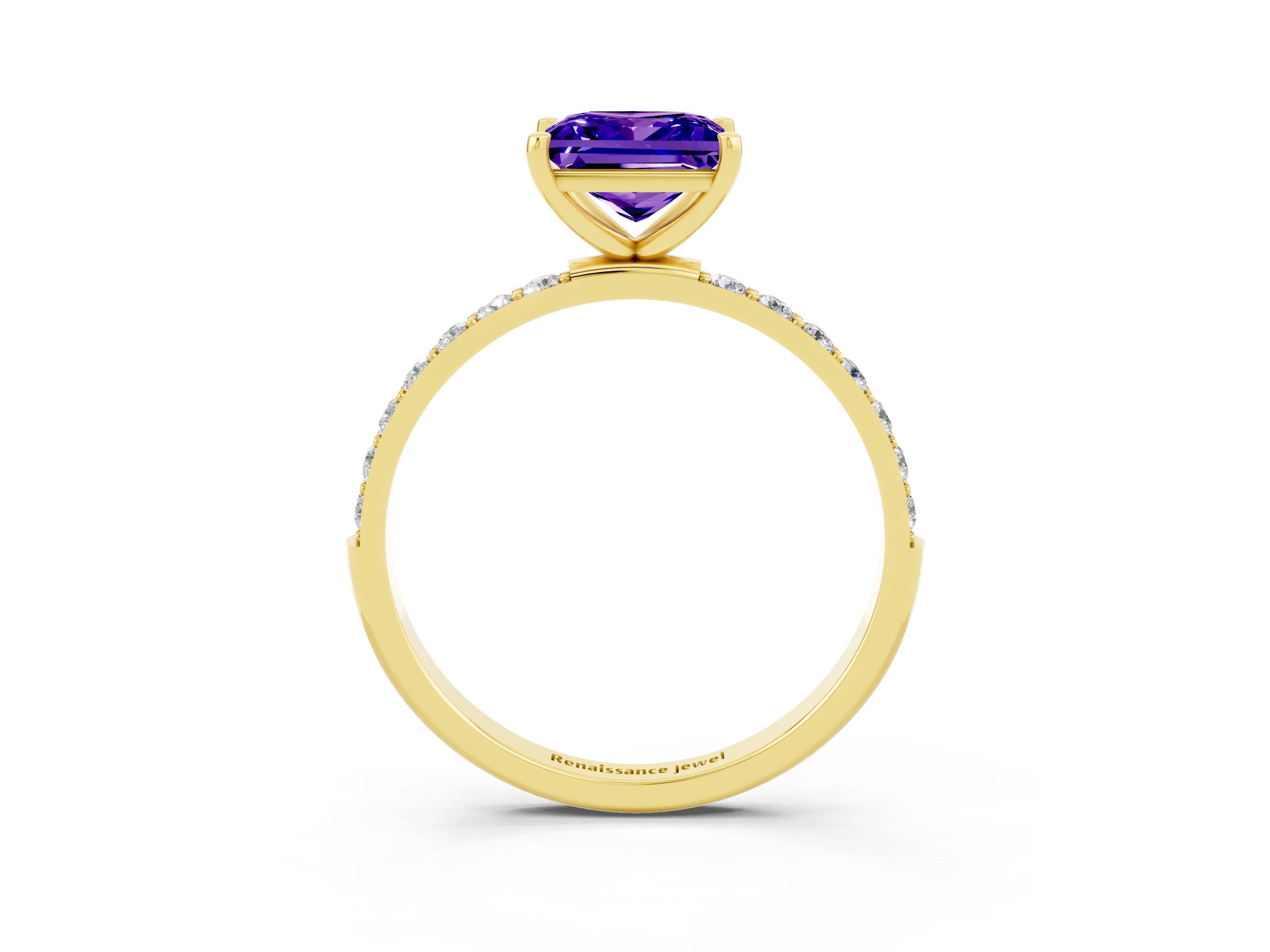 Yellow gold Princess Cut Diamond Pavé Band with Six-Prong Setting_3