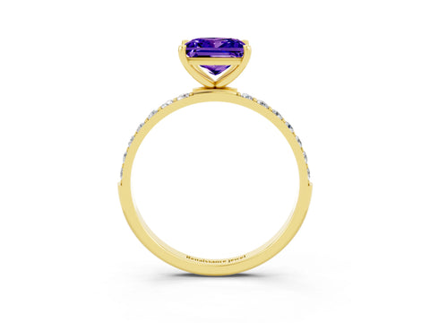 Yellow gold Princess Cut Diamond Pavé Band with Six-Prong Setting_3