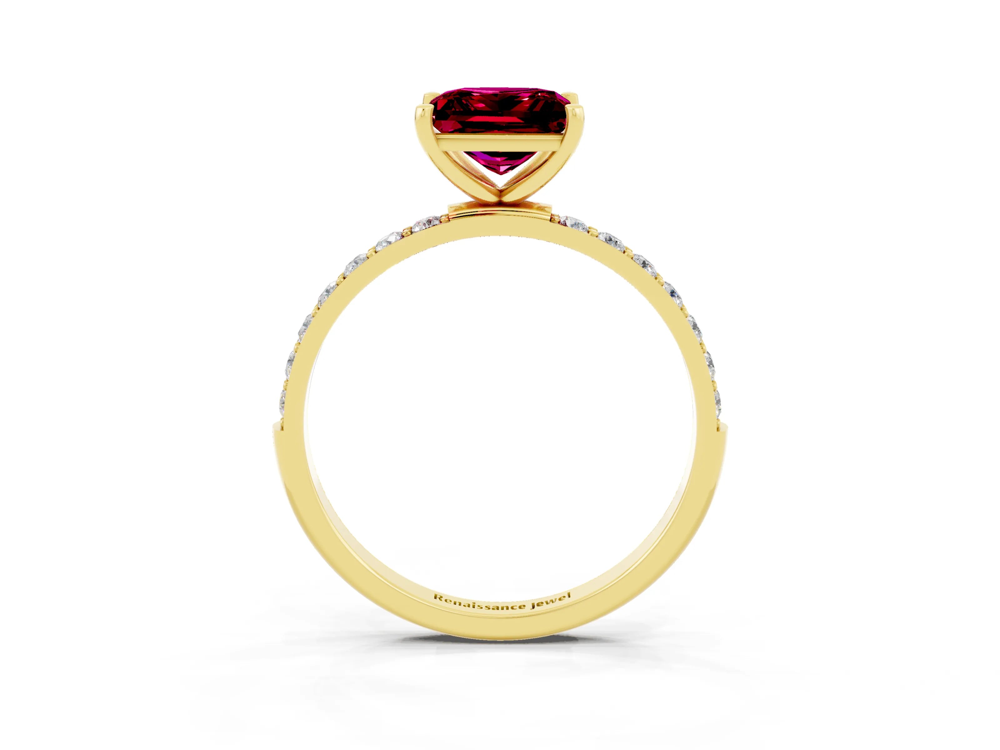 Yellow gold Princess Cut Diamond Pavé Band with Six-Prong Setting_3